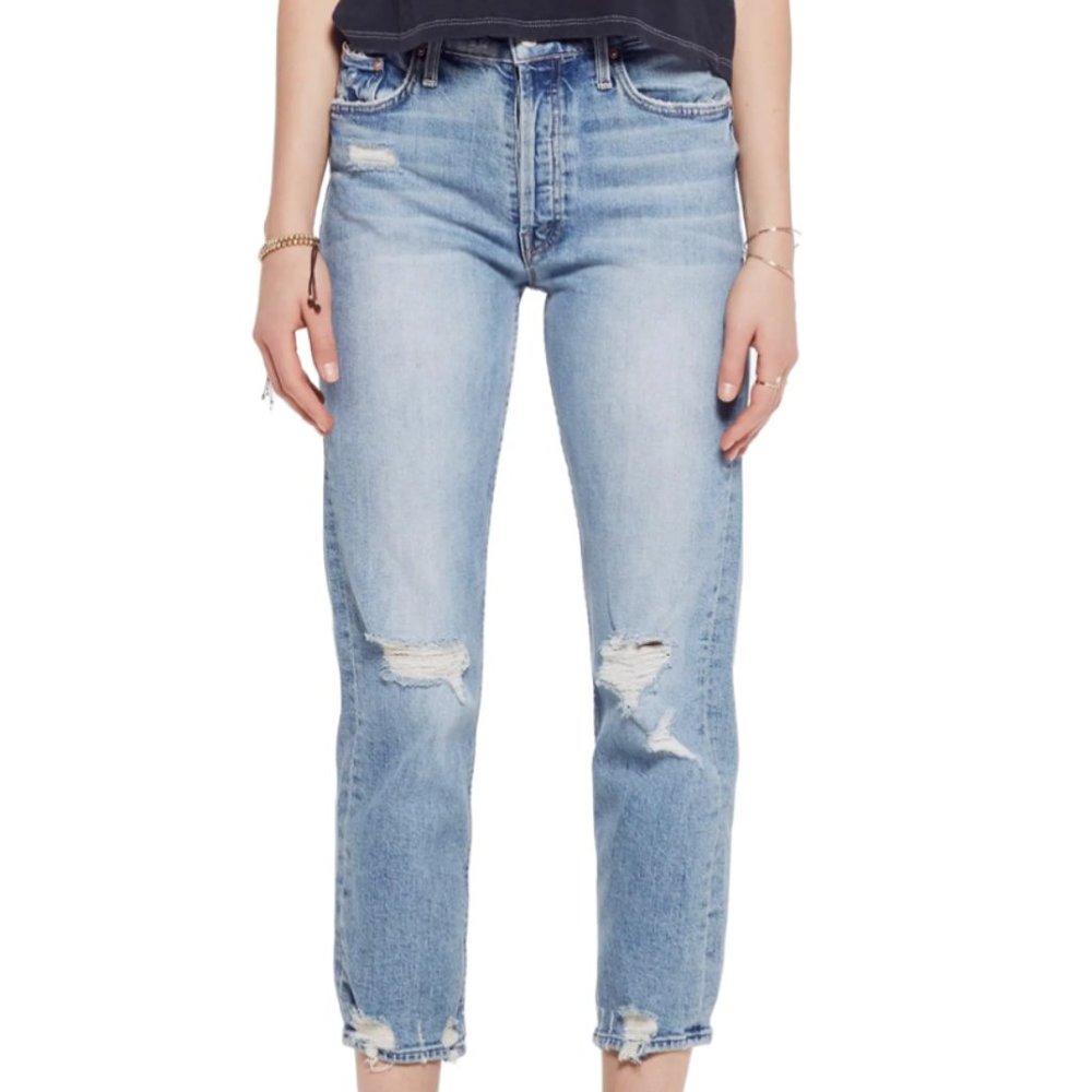 MOTHER The Tomcat Ripped Crop Straight Leg Jeans